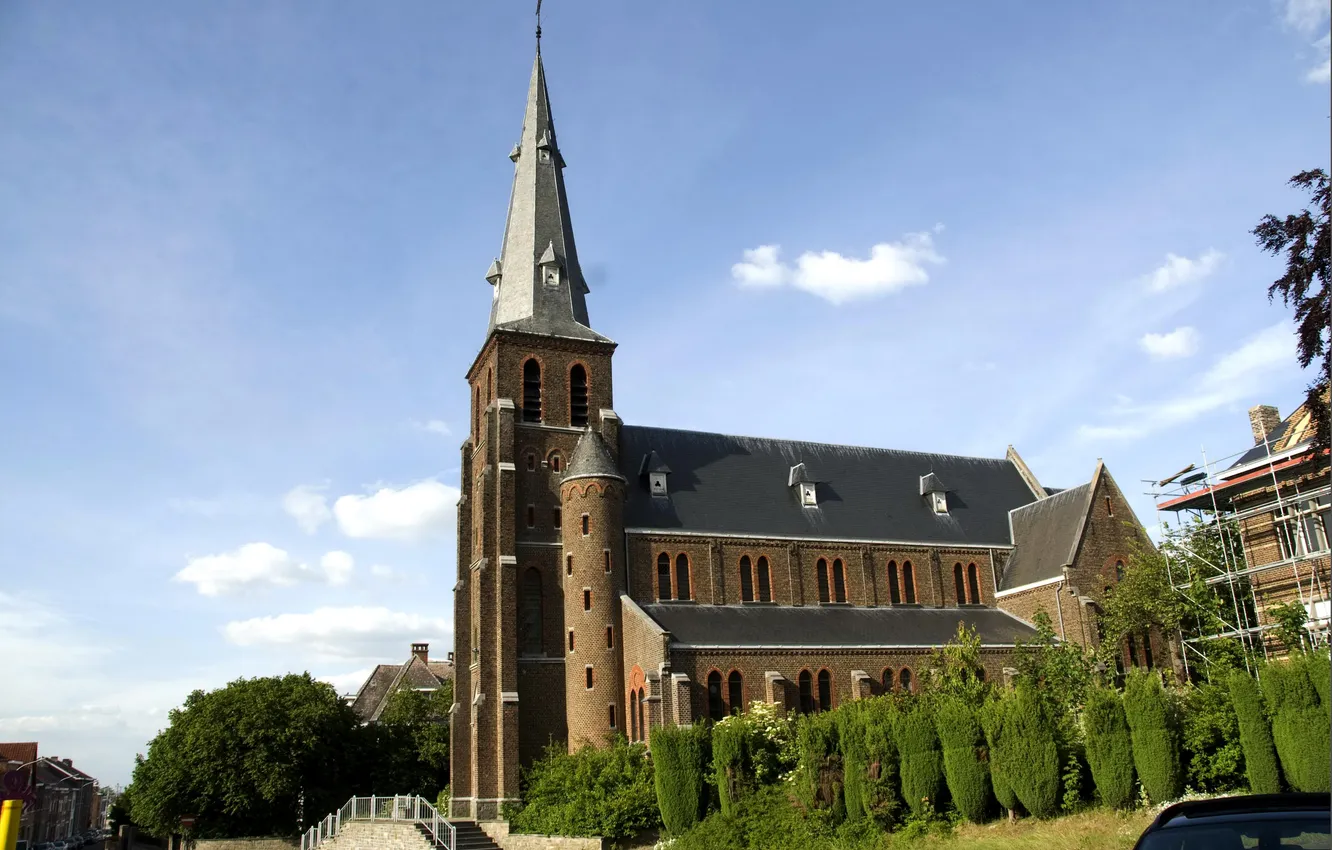 Фото обои башня, церковь, Бельгия, Protestants-Evangelische Kerk Landen