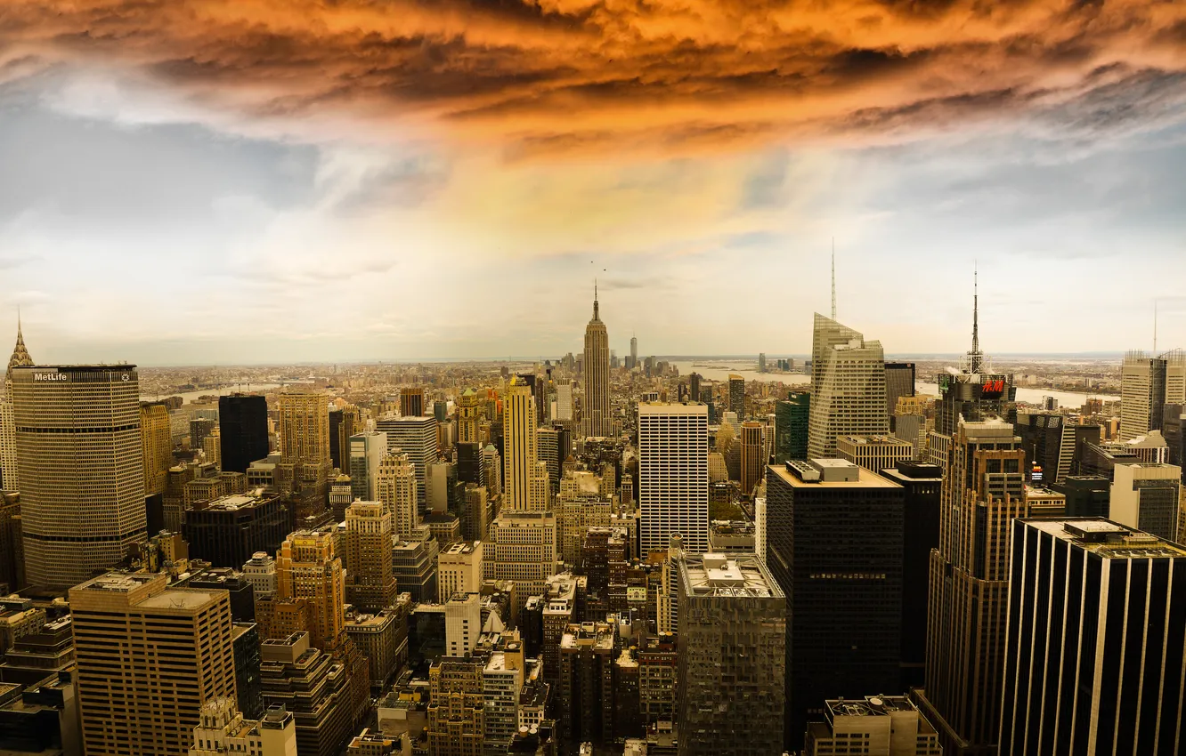 Фото обои город, небоскребы, Manhattan, New York City, Rockefeller Center, панорамма