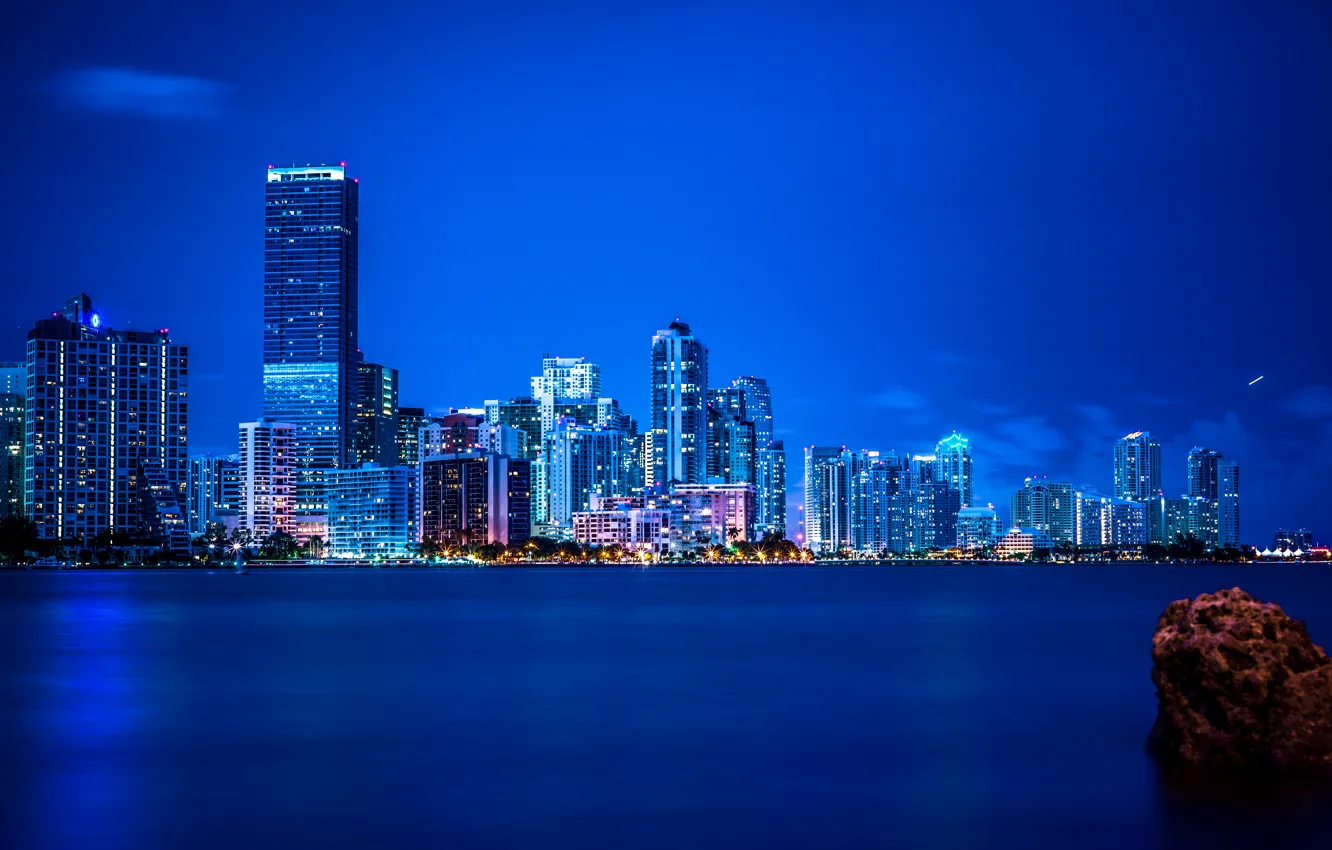 Фото обои ночь, огни, Майами, Флорида, панорама, Miami, florida, vice city