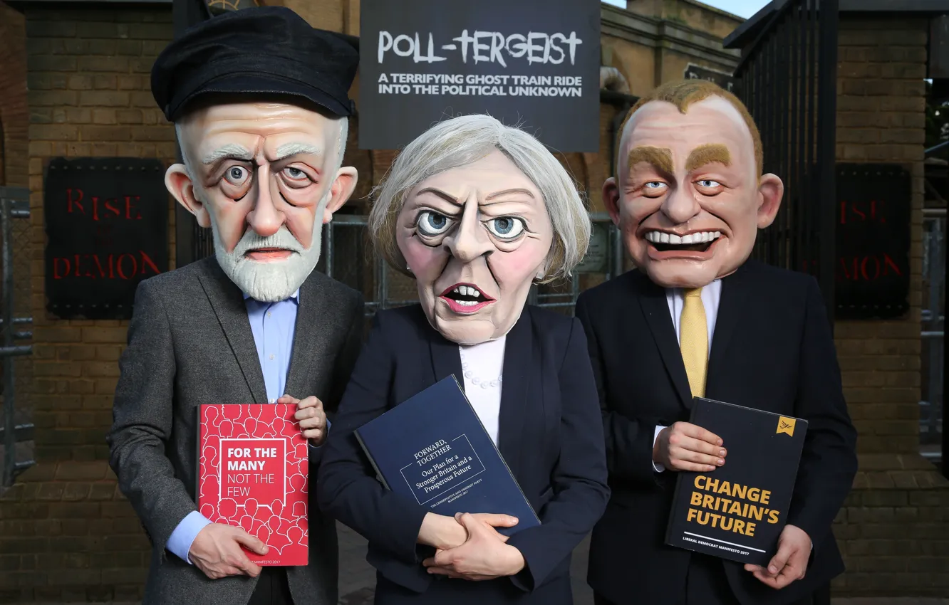 Фото обои политика, выборы, шарж, Тереза Мэй, Джереми Корбин, Премьер-министр Великобритании, Тим Фаррон, Theresa May