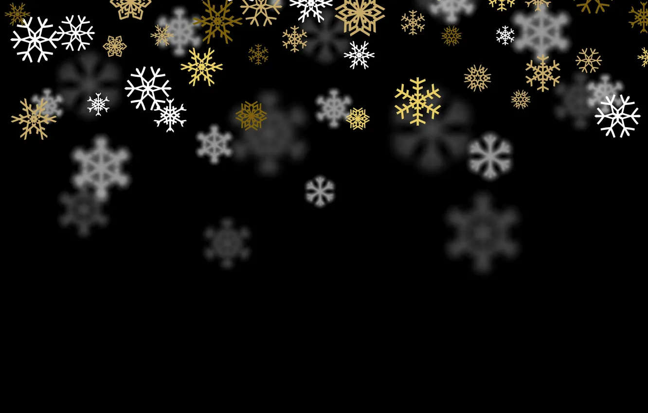 Фото обои снежинки, фон, черный, белые, золотые