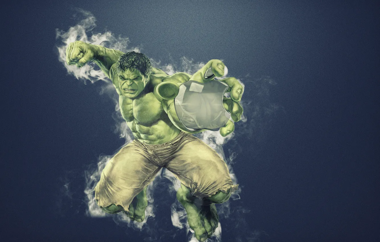 Фото обои green, apple, black, fight, battle, halk