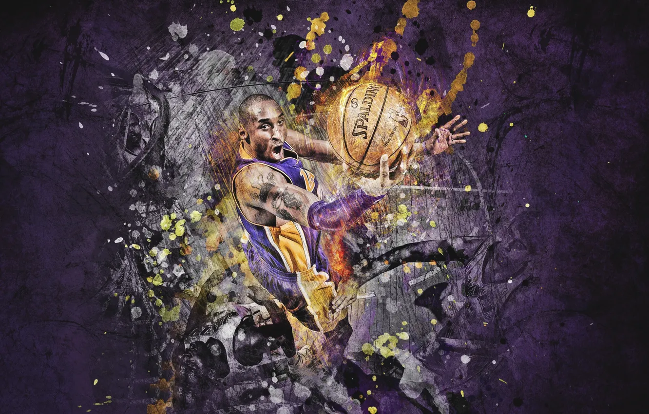 Фото обои Рисунок, Мяч, Баскетбол, Фиолетовый, Lakers, Kobe Bryant, Игрок, Spalding