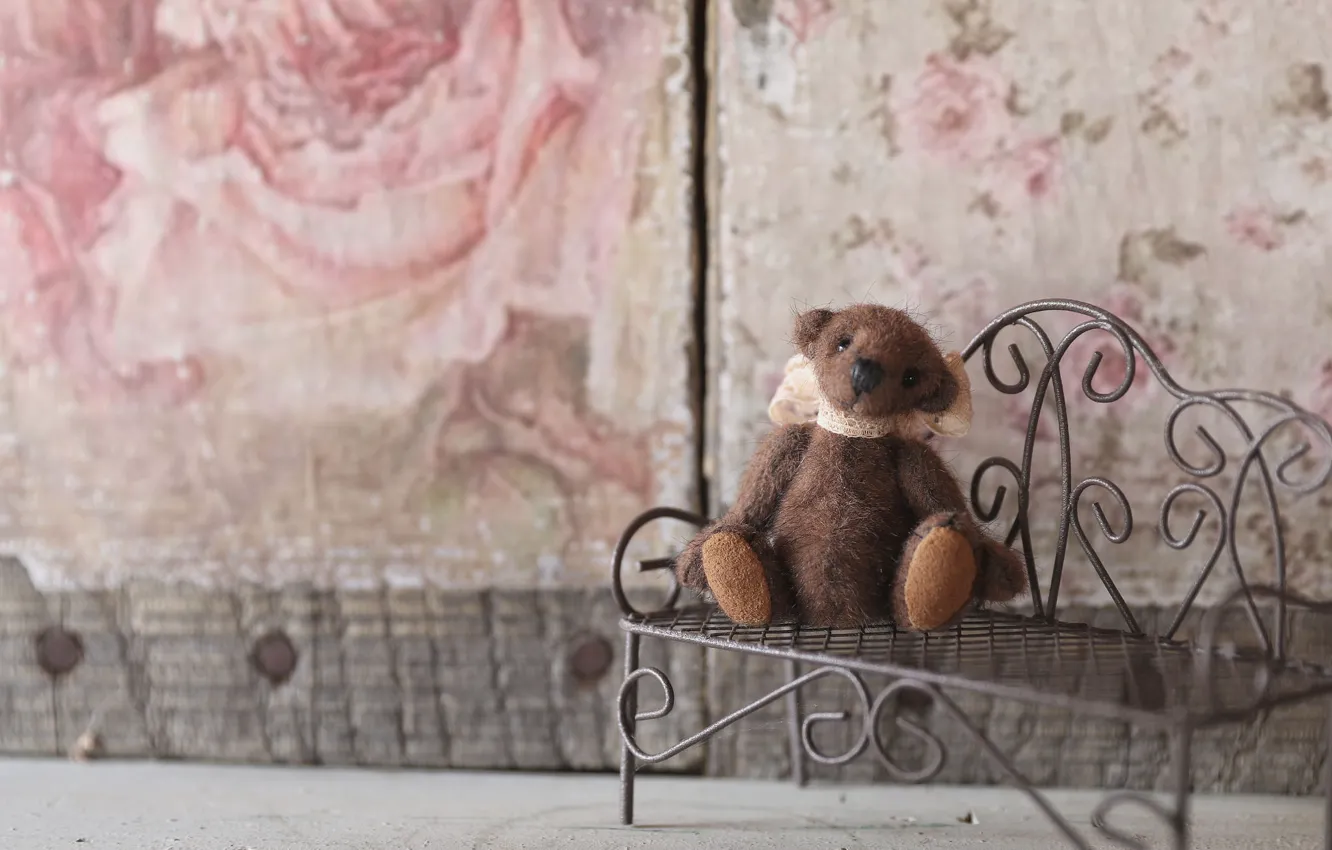 Фото обои скамейка, настроение, игрушка, лавочка, медвежонок, плюшевый мишка