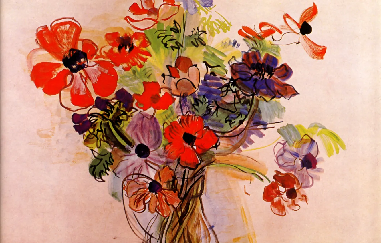 Фото обои 1953, France, Raoul Dufy, Collection H.G., AnВmones, Gouache