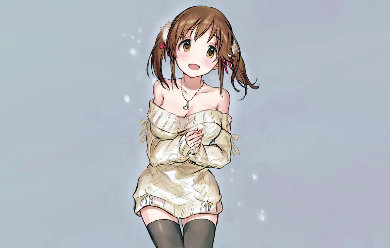 Фото обои girl, sexy, cleavage, thighhighs, dress, brown hair, boobs, anime