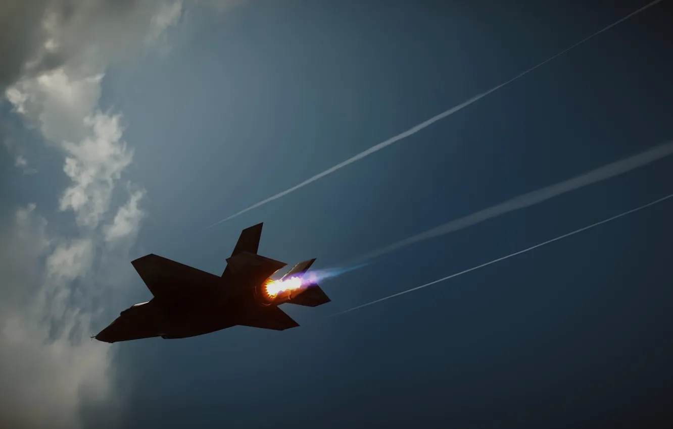 Фото обои небо, облака, огонь, истребитель, Jet, F-35, Battlefield 4, BF4