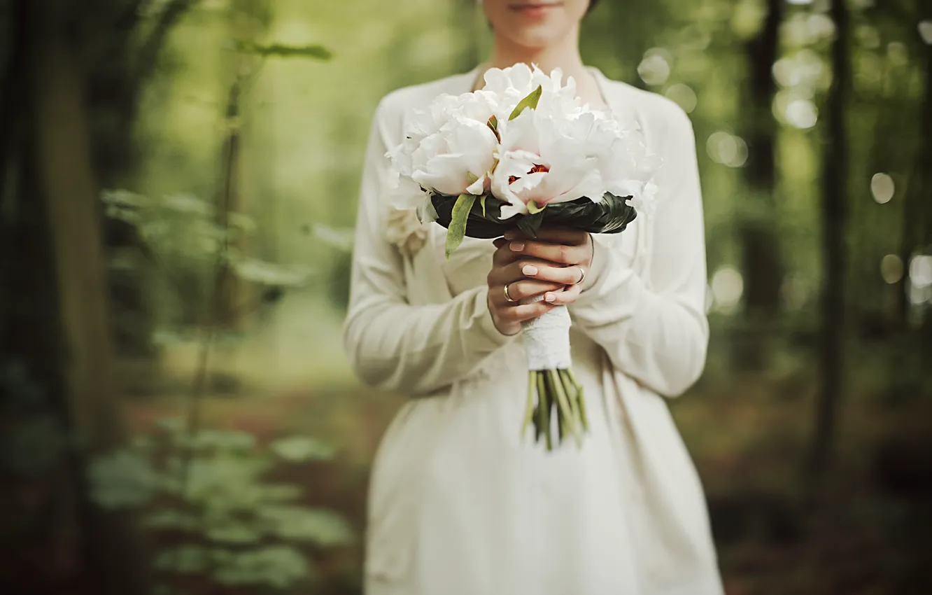 Фото обои цветы, букет, белые, пионы, свадебный