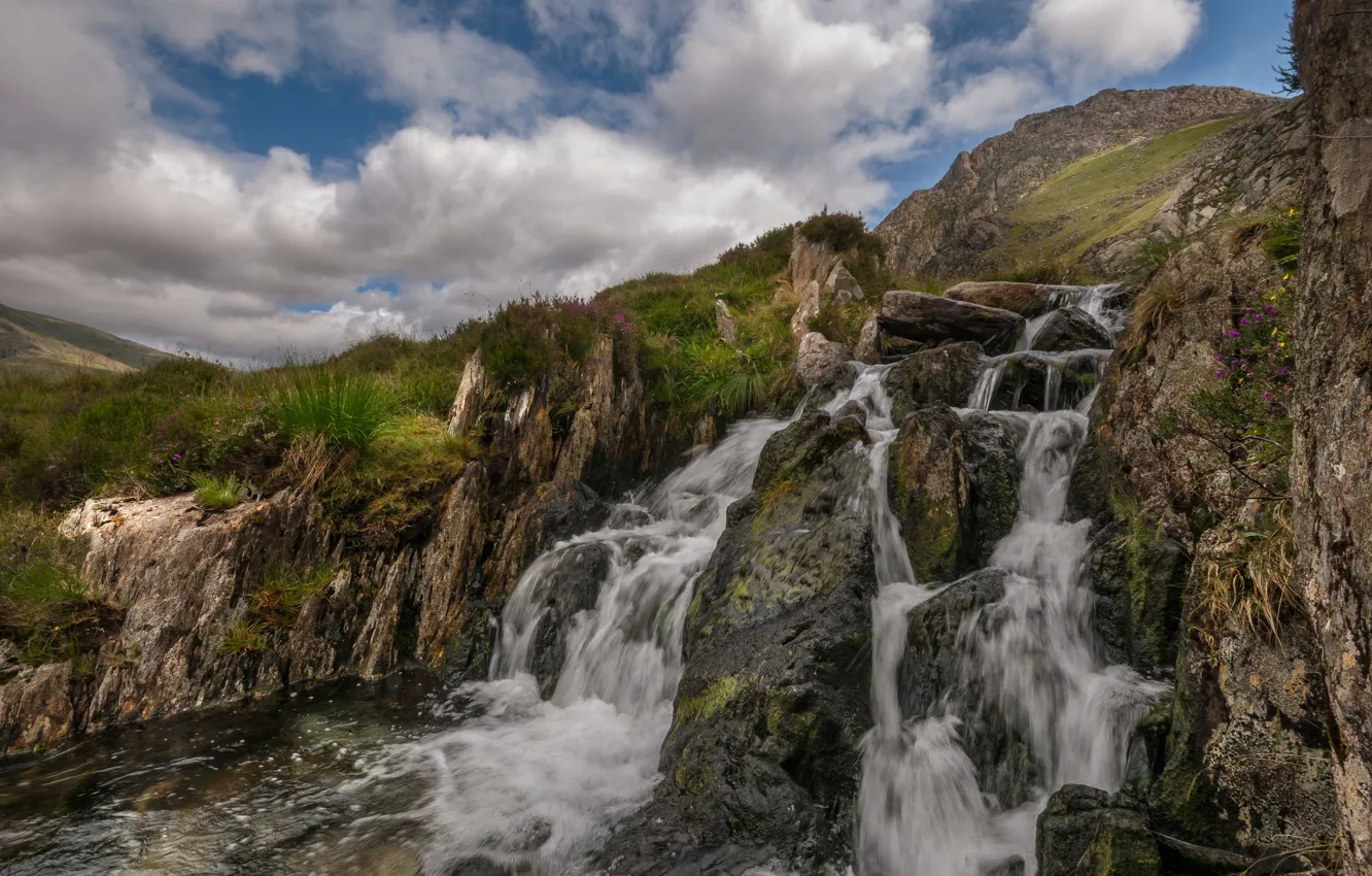 Фото обои природа, ручей, камни, скалы, водопад, Уэльс, Сноудония
