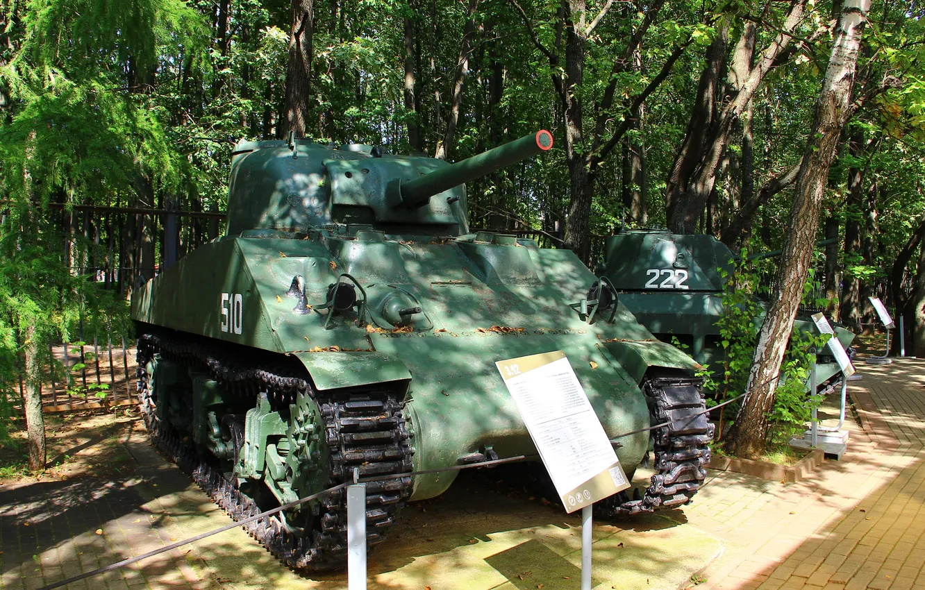 Фото обои Москва, США, Танк, M4A2 Sherman, Поклонная гора, Музей Г.О.Р.А.