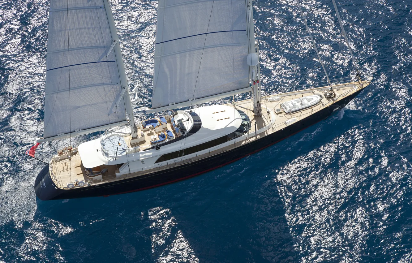 Фото обои море, путь, движение, паруса, вид с высоты, плавание под парусами, 43m Yacht VICTORIA, двухмачтовая яхта …