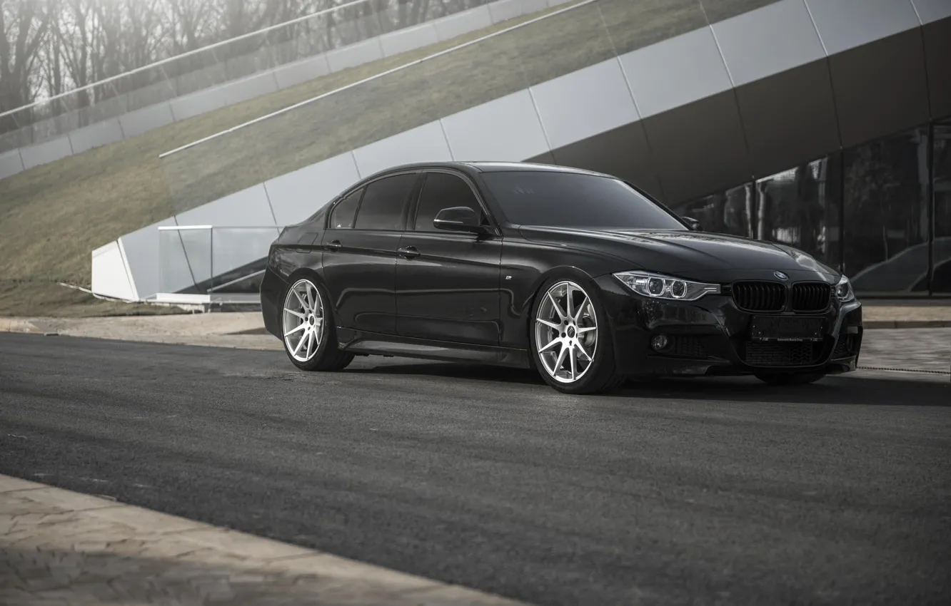 Фото обои BMW, black, tuning, 335i, F30, stance