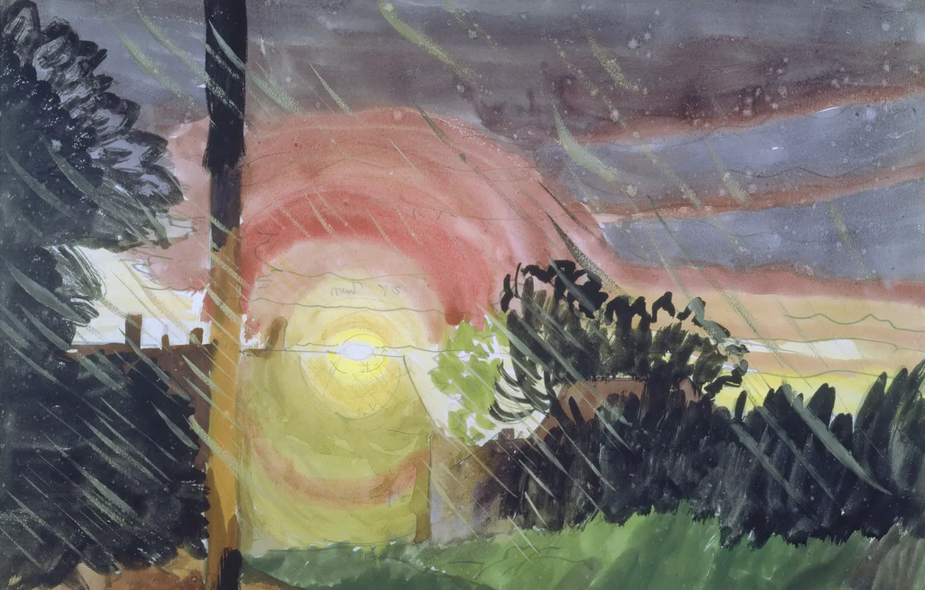 Фото обои 1916, Charles Ephraim Burchfield, Sunrise and Rain