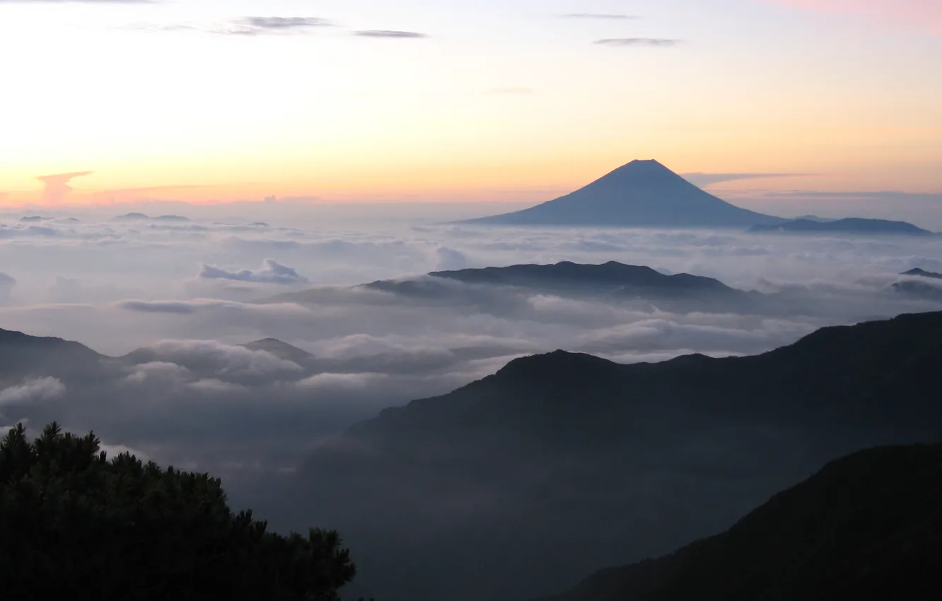 Фото обои облака, фон, widescreen, обои, япония, гора, вулкан, wallpaper