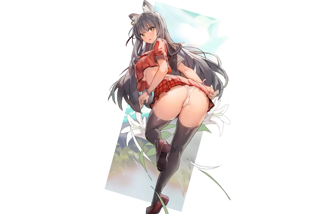 Фото обои girl, ass, panties, anime, stockings, art, skirt