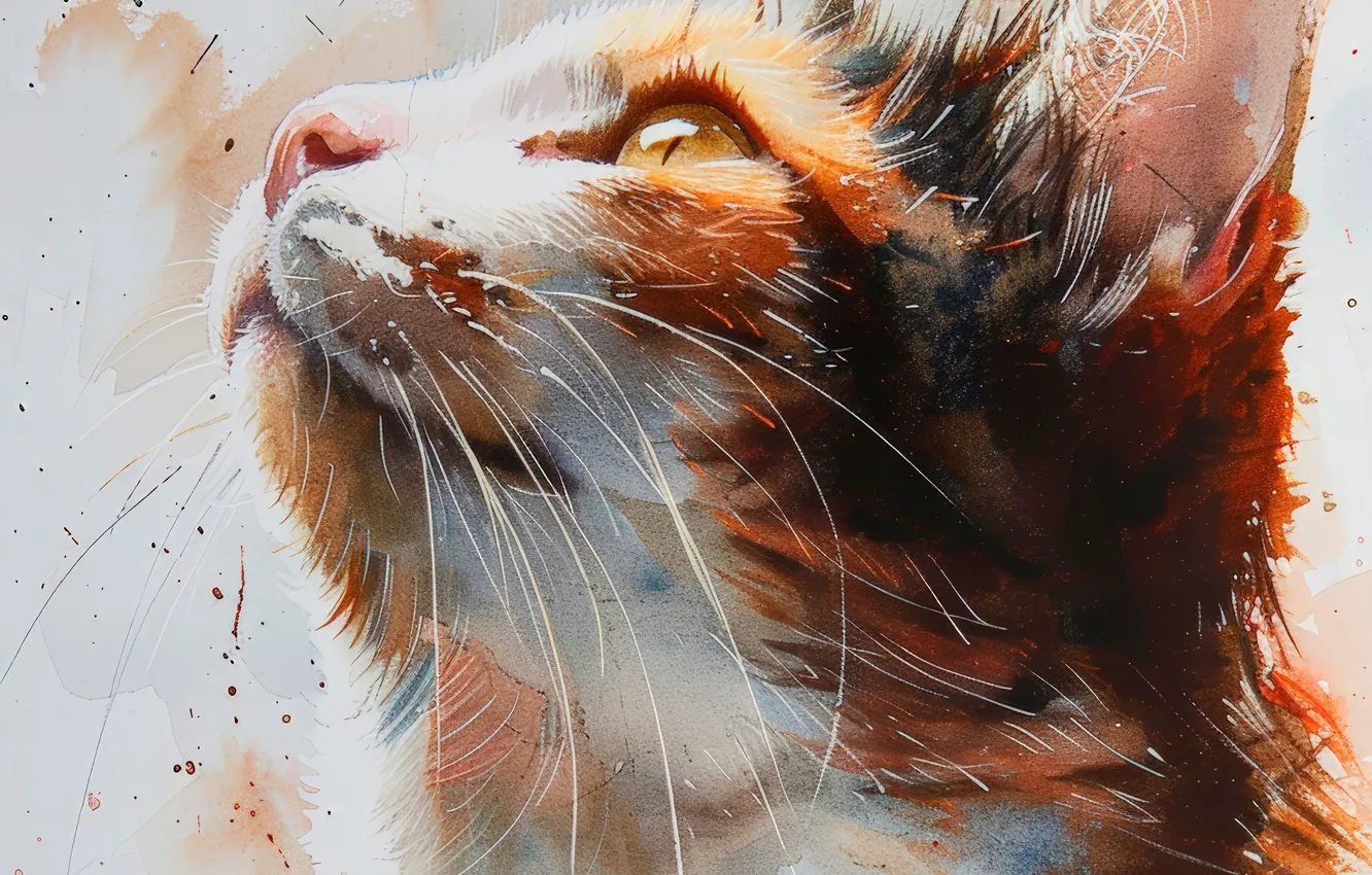 Фото обои кошка, кот, взгляд, голова, арт, крупным планом, цифровое искусство, Вибриссы