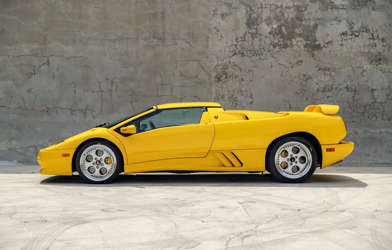 Фото обои car, Lamborghini, yellow, Diablo, side view, Lamborghini Diablo VT Roadster