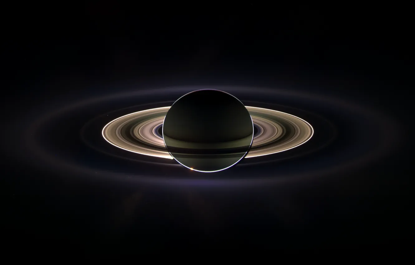 Фото обои тень, кольца, Сатурн, Земля, Кассини