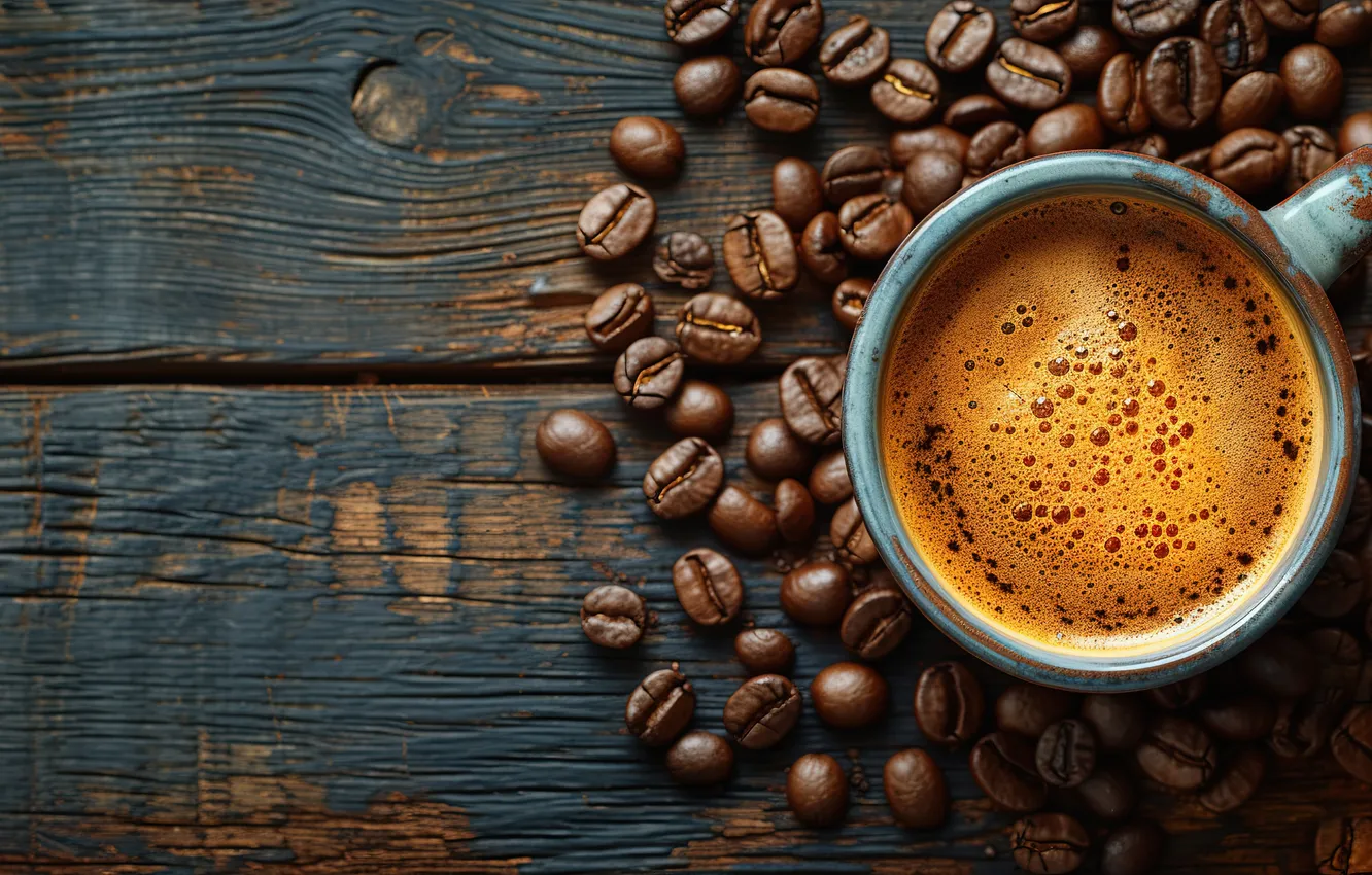 Фото обои зерна, wood, cup, beans, coffee, cozy, чашка кофе