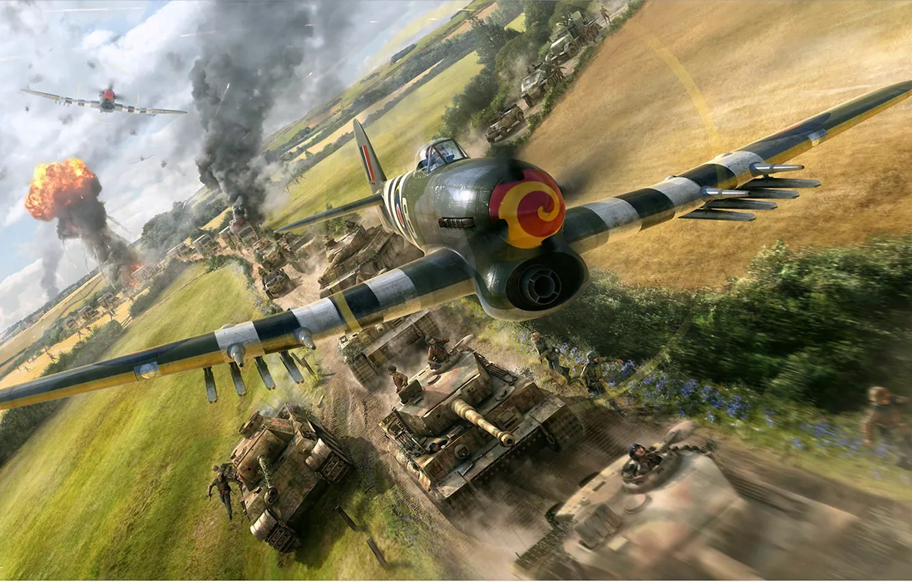 Фото обои самолет, истребитель, арт, бомбардировщик, британский, вторая мировая война, ВВС Великобритании, WW2