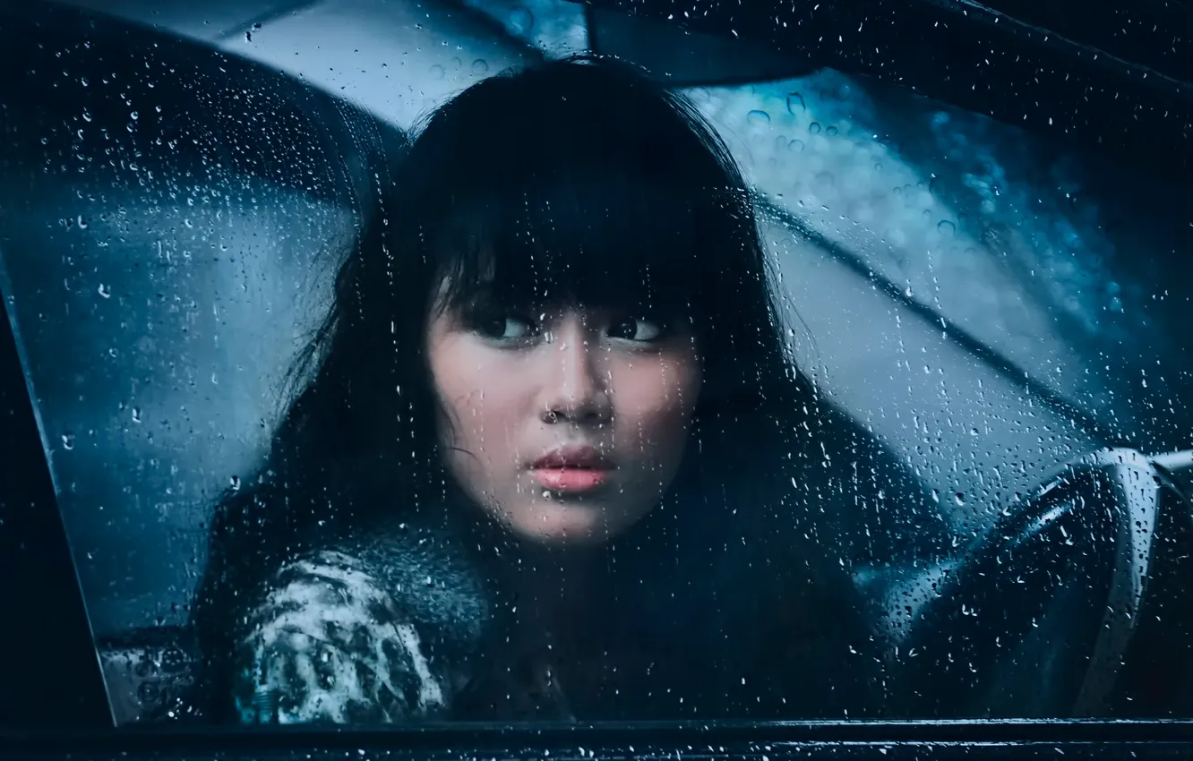 Фото обои грусть, девушка, капли, дождь, окно
