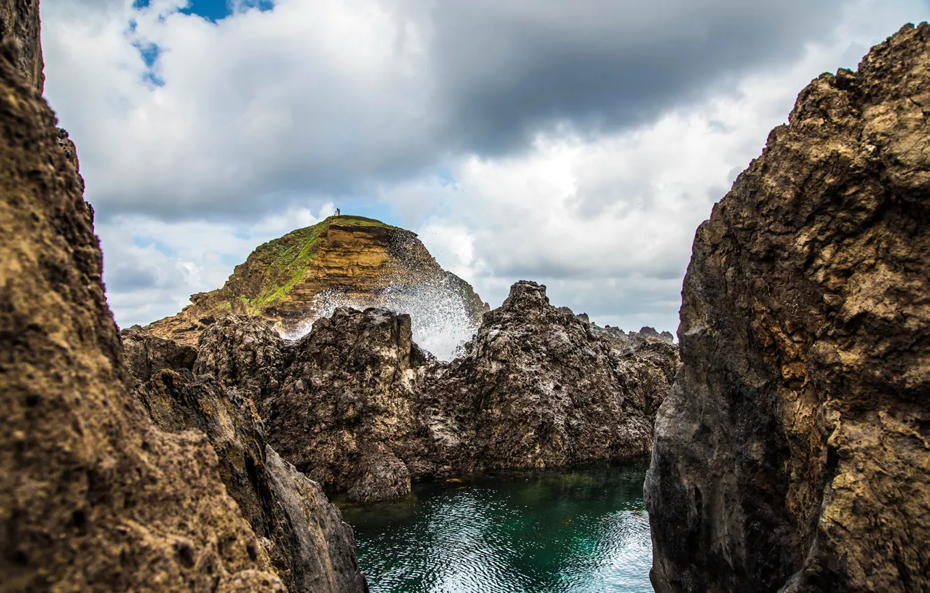 Фото обои море, небо, облака, камни, скалы, Португалия, Madeira