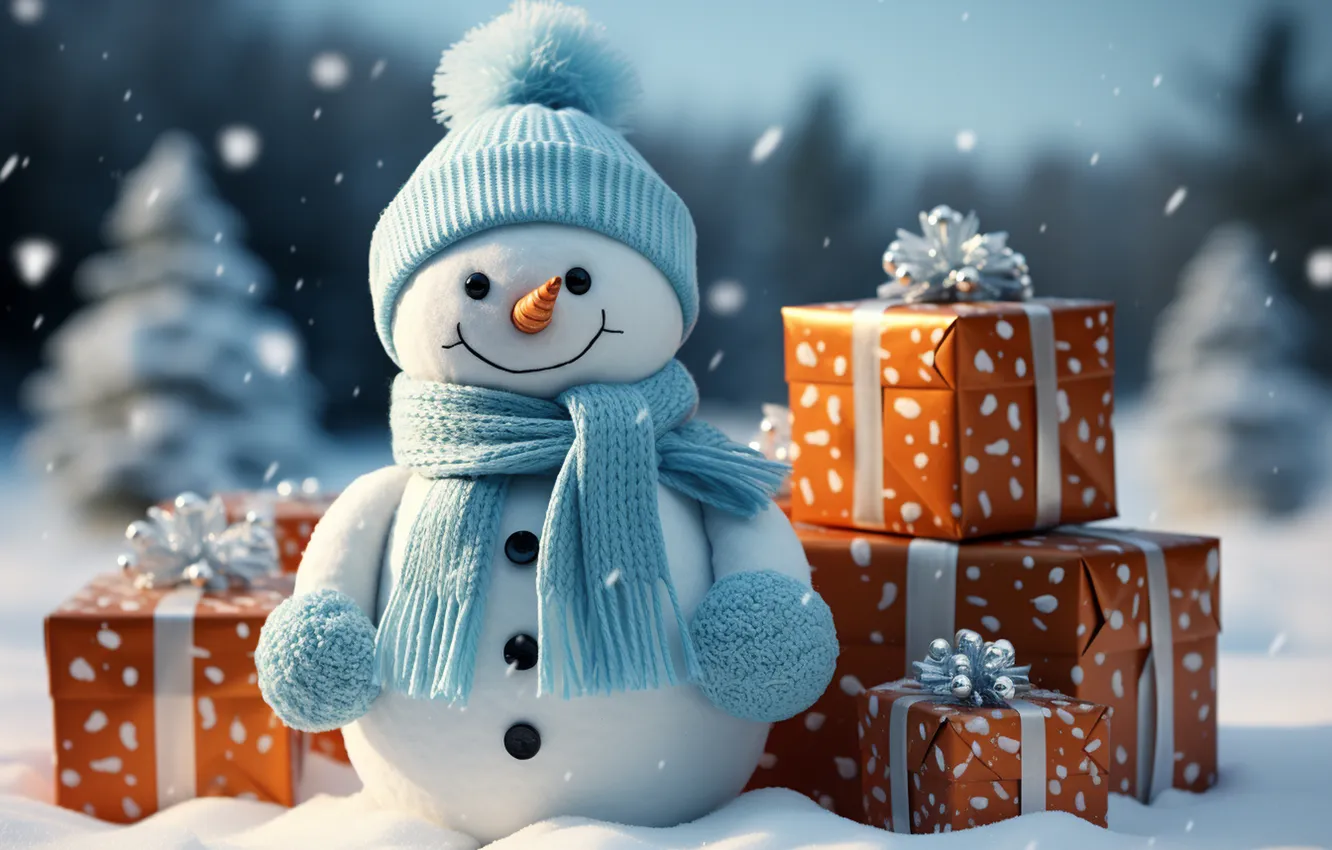 Фото обои зима, снег, Рождество, Новый год, снеговик, Christmas, winter, snow