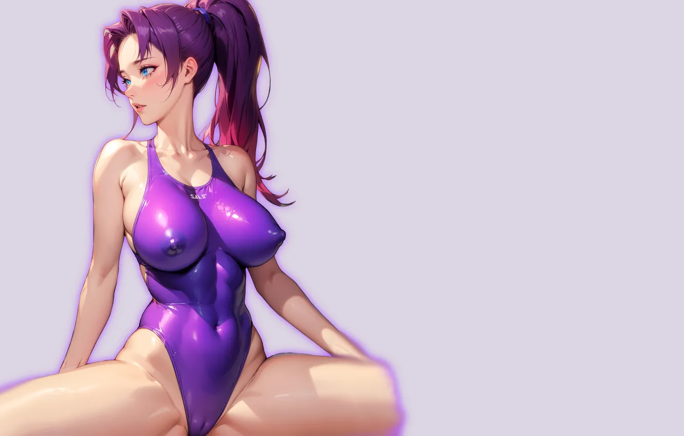 Фото обои girl, boobs, anime, purple, breasts, big boobs, babe, tummy