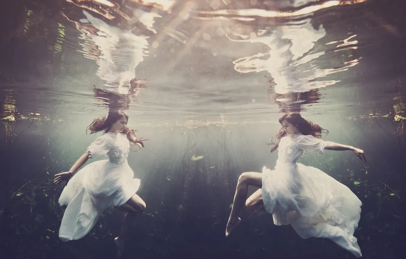 Фото обои девушка, шатенка, под водой, underwater
