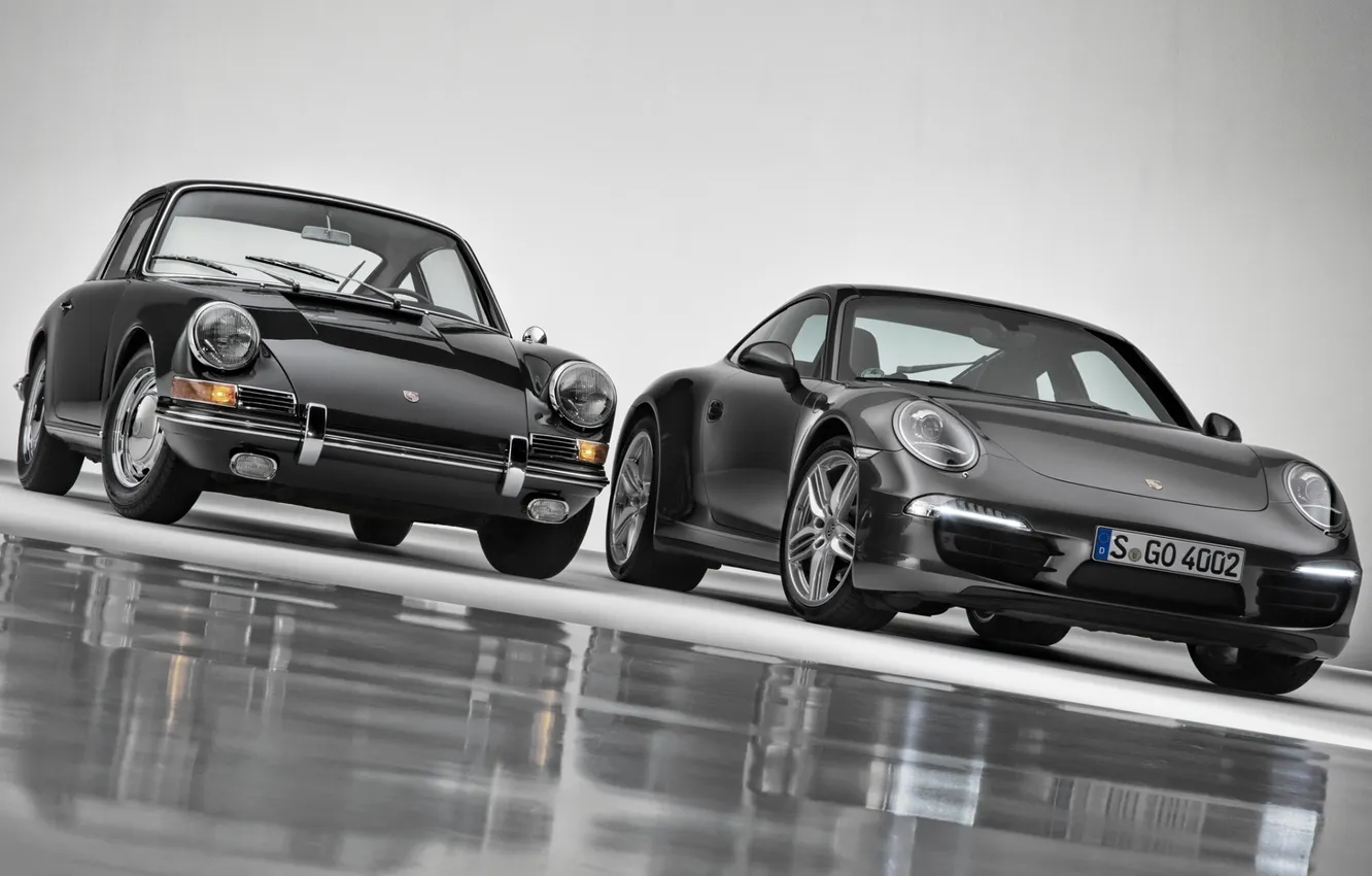 Фото обои фон, 911, Porsche, Порше, передок, старый и новый