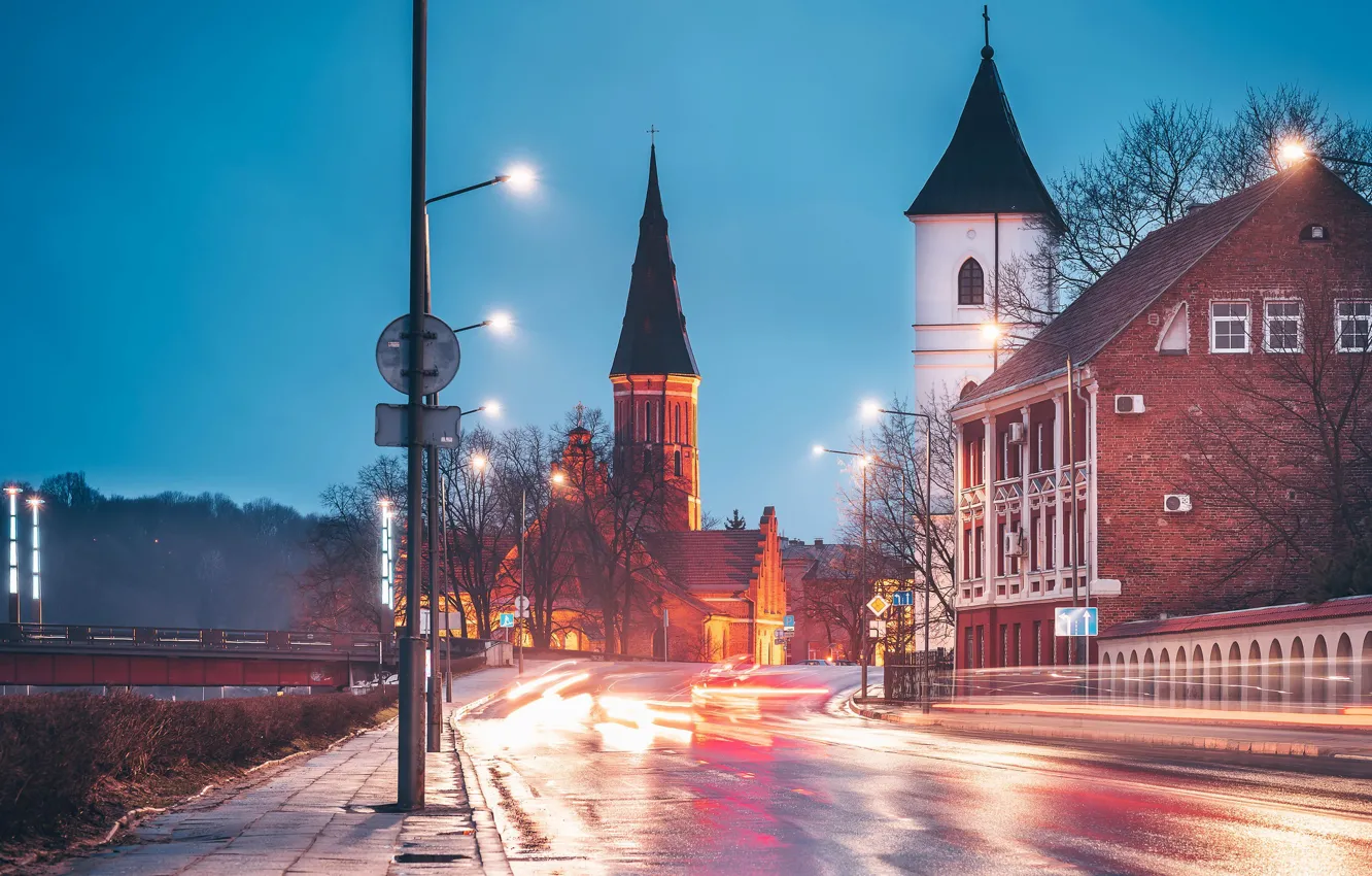 Фото обои Vytauto bažnyčia, город, ночь, Lietuva, Kaunas