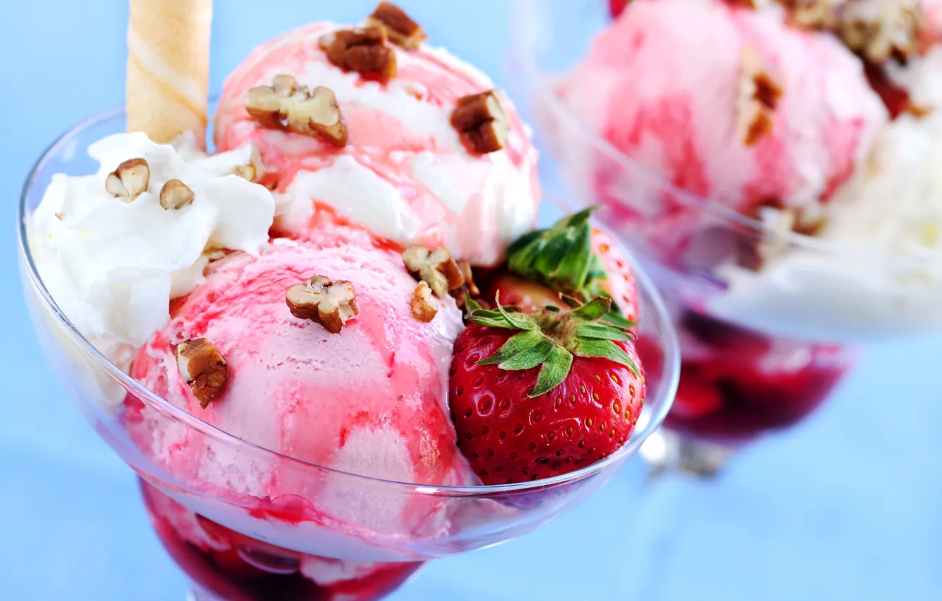 Фото обои клубника, мороженое, десерт