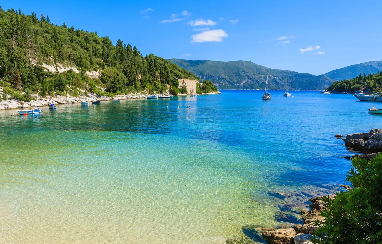 Фото обои море, побережье, бухта, яхты, Kefalonia
