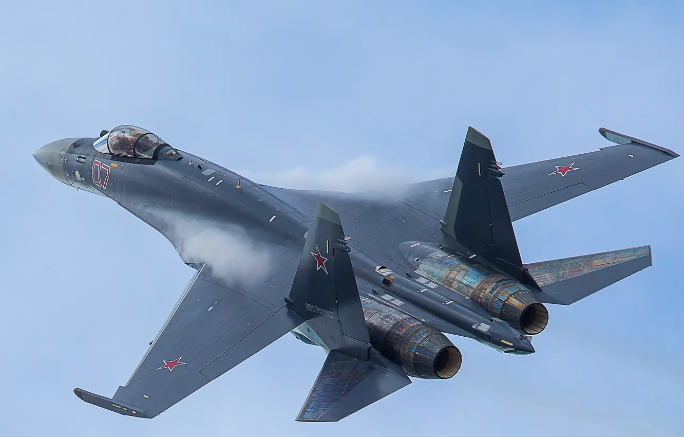 Фото обои небо, истребитель, полёт, Су-35, реактивный, многоцелевой, сверхманевренный