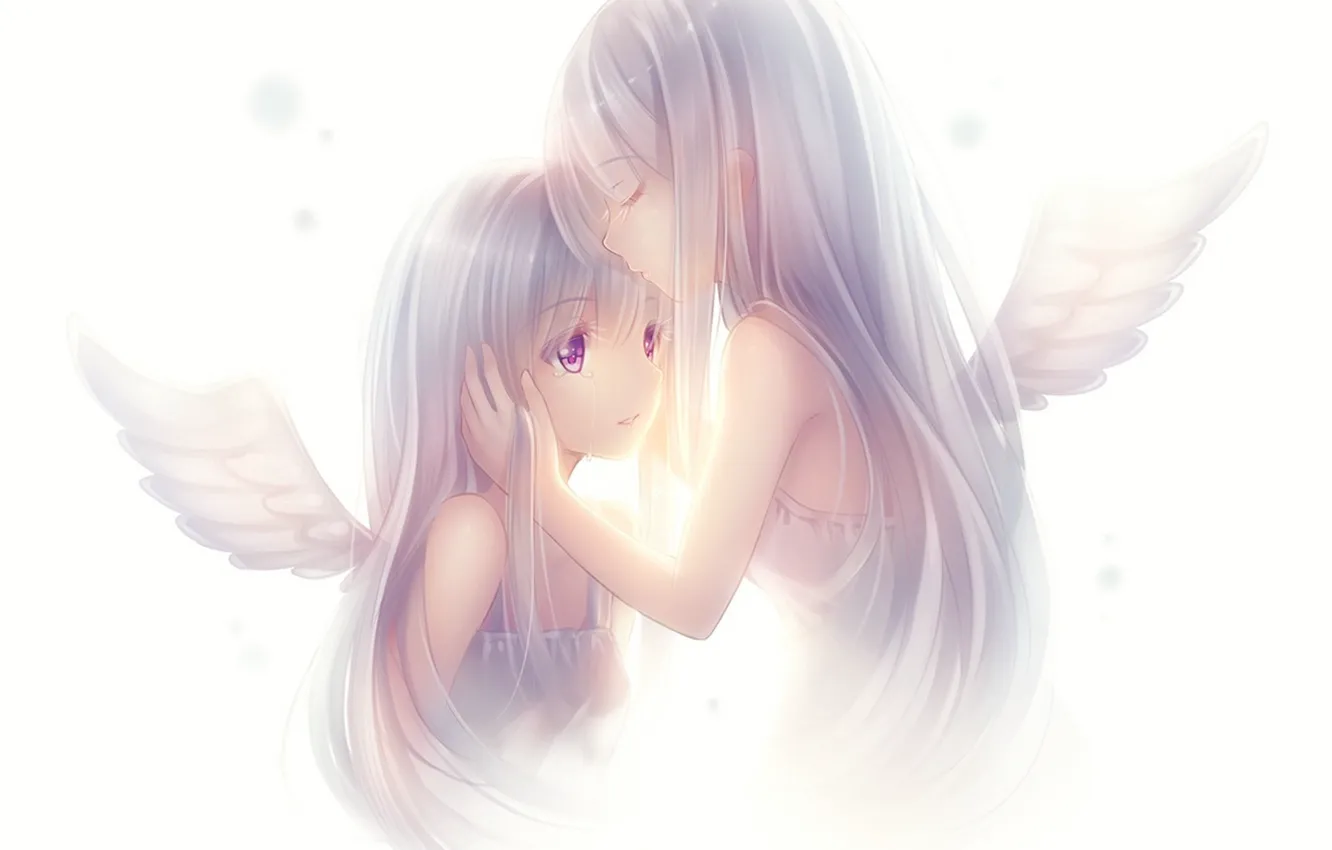 Фото обои девушки, крылья, аниме, слезы, арт, tidsean