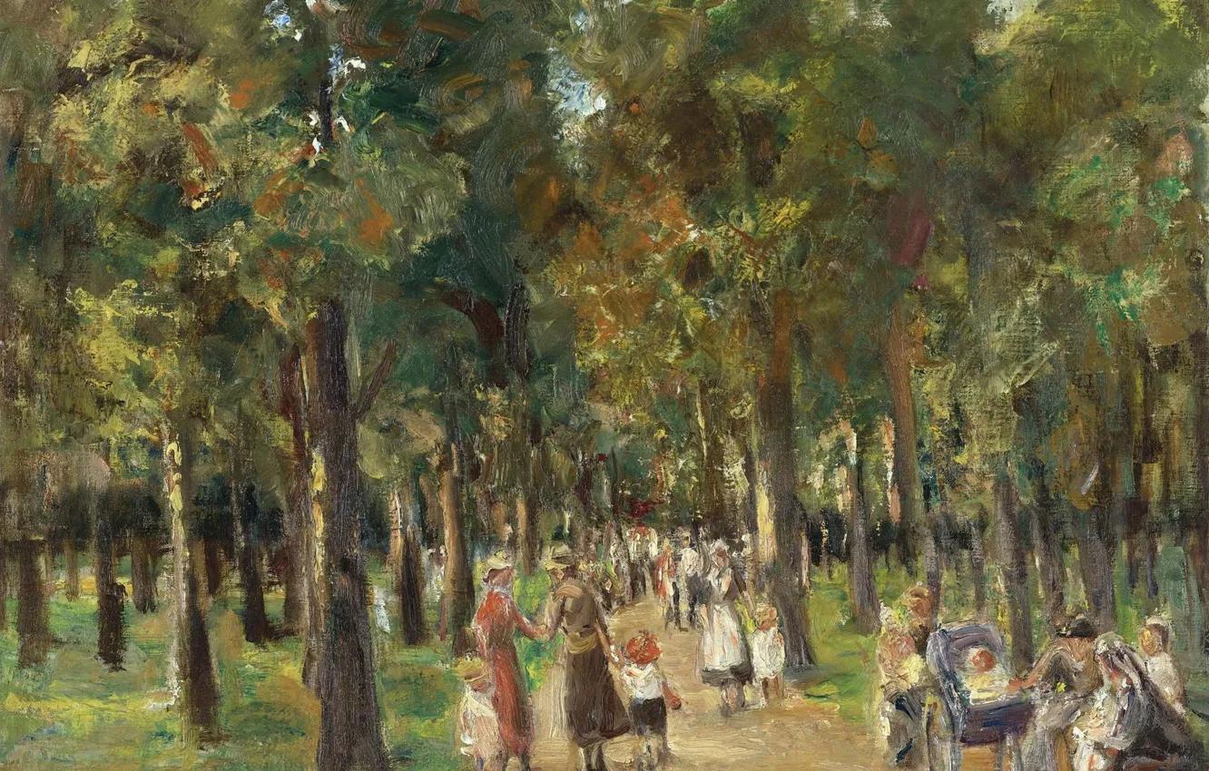 Фото обои пейзаж, картина, 1925, Max Liebermann, Макс Либерман, Гуляющие в Тиргартене