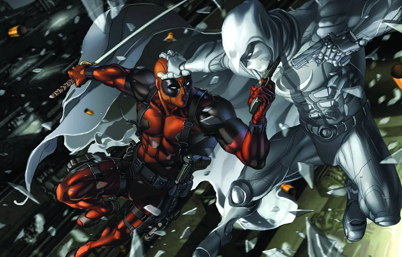 Фото обои пистолет, art, Deadpool, Marvel, Wade Wilson, THE MOON KNIGHT