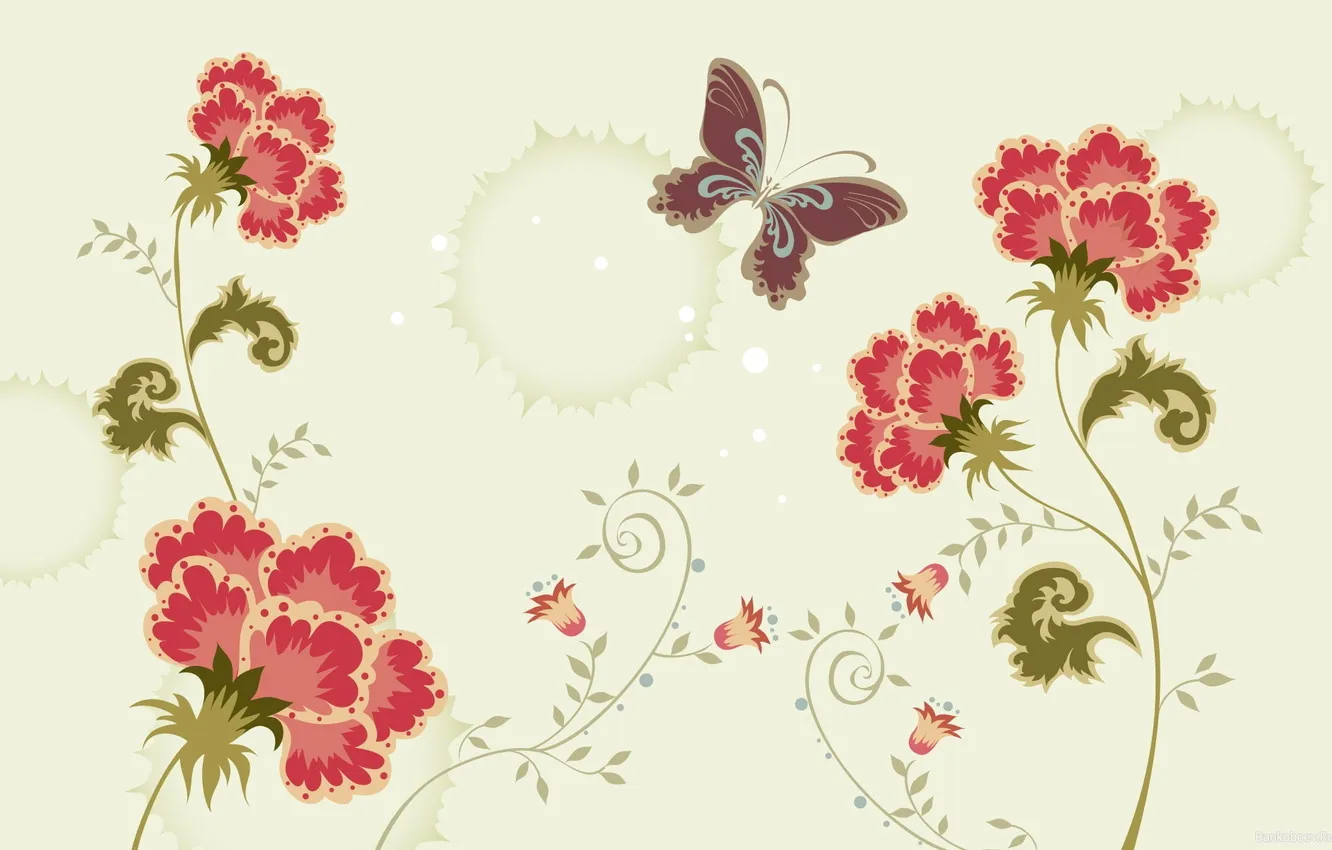 Фото обои фон, бабочка, Цветы