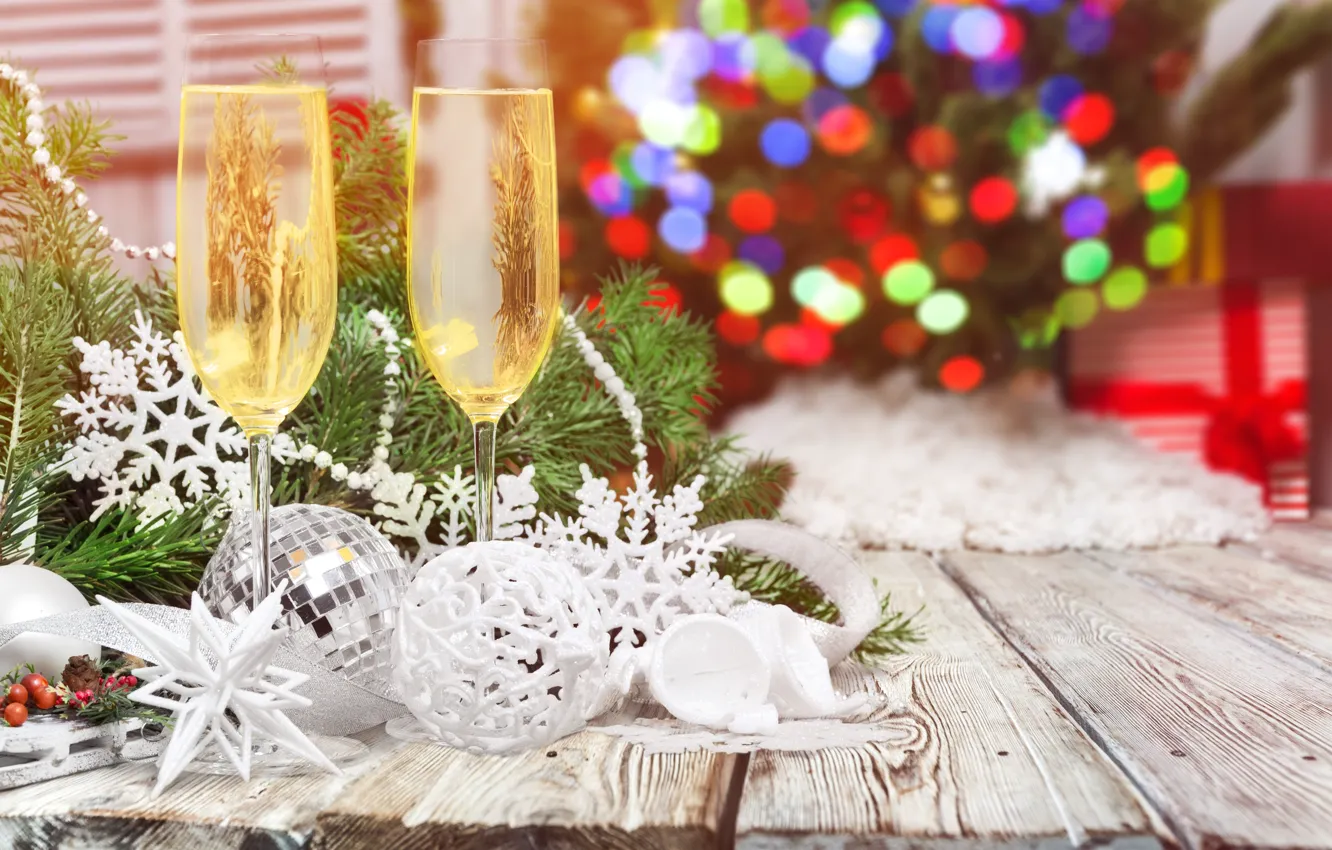 Фото обои елка, Новый Год, бокалы, Рождество, new year, happy, decoration, champagne