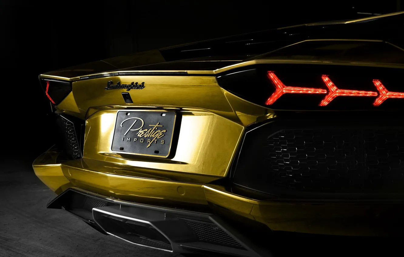 Фото обои Ламборджини, Ламбо, gold, роскошь, luxury, Lamborghini Aventador, Авентадор, chrome
