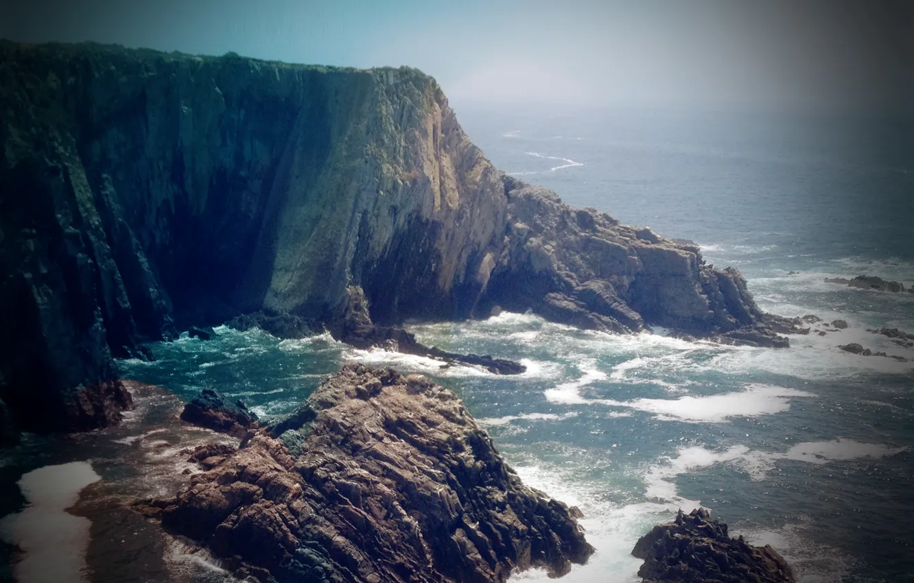 Фото обои rock, sea, nature, blue, water, wave, vignette