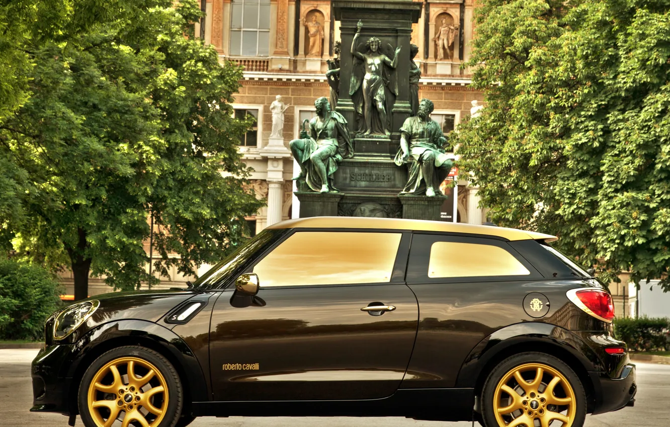 Фото обои машина, дизайн, gold, MINI, Cooper S, Paceman, By Roberto Cavalli