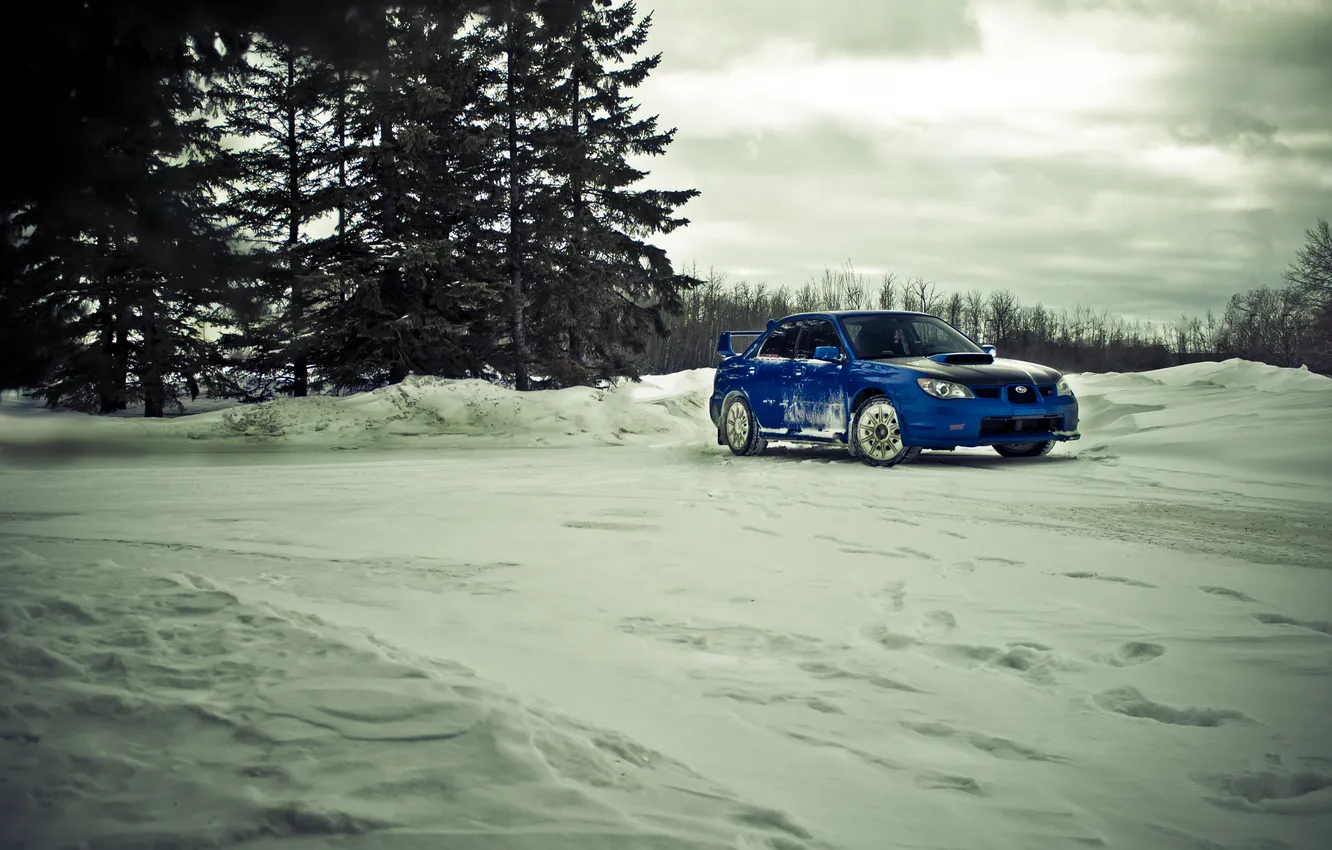 Фото обои зима, снег, Subaru, STI