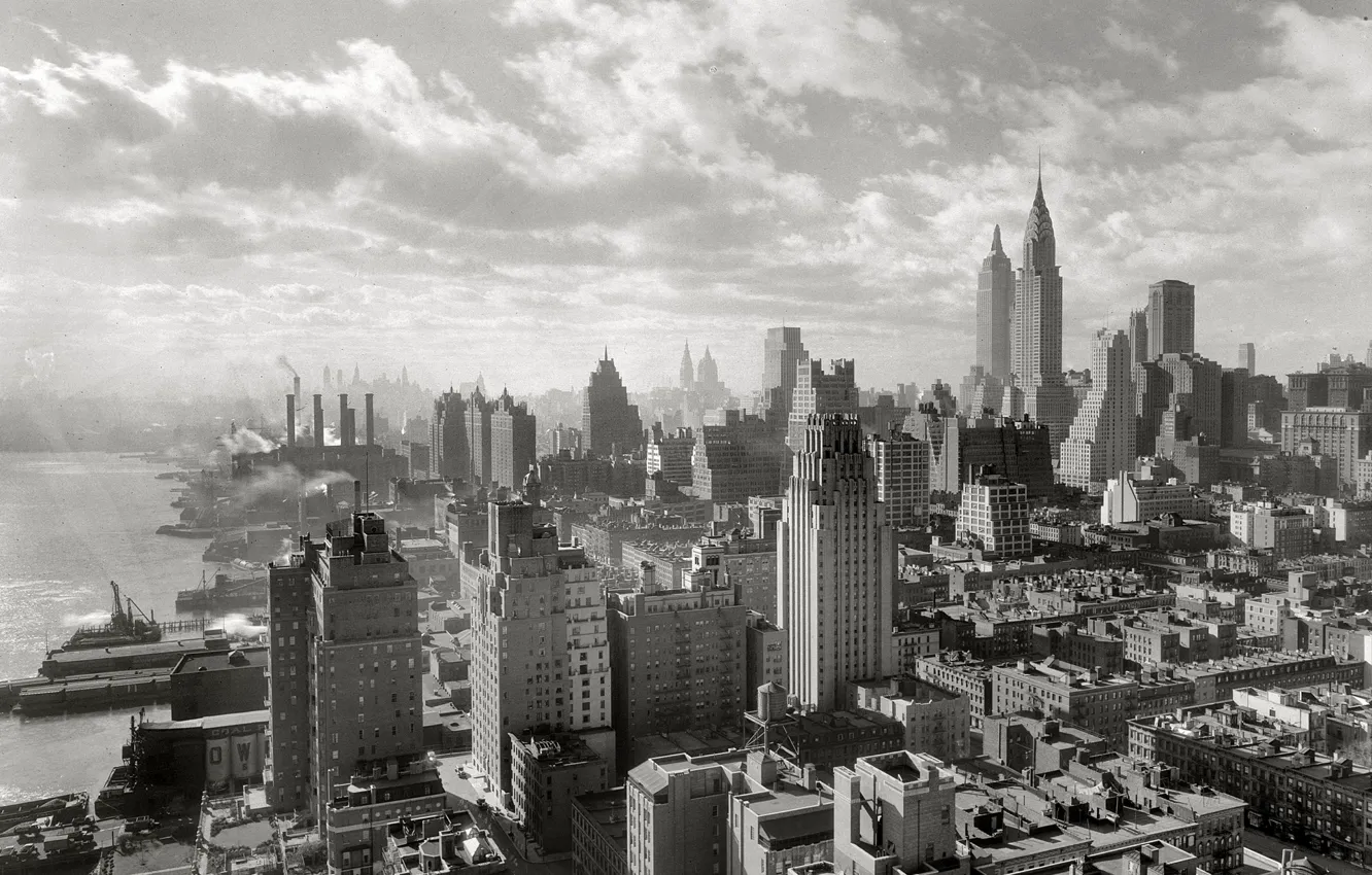 Фото обои ретро, дома, Нью-Йорк, панорама, США, Манхэттен, 1931-й год