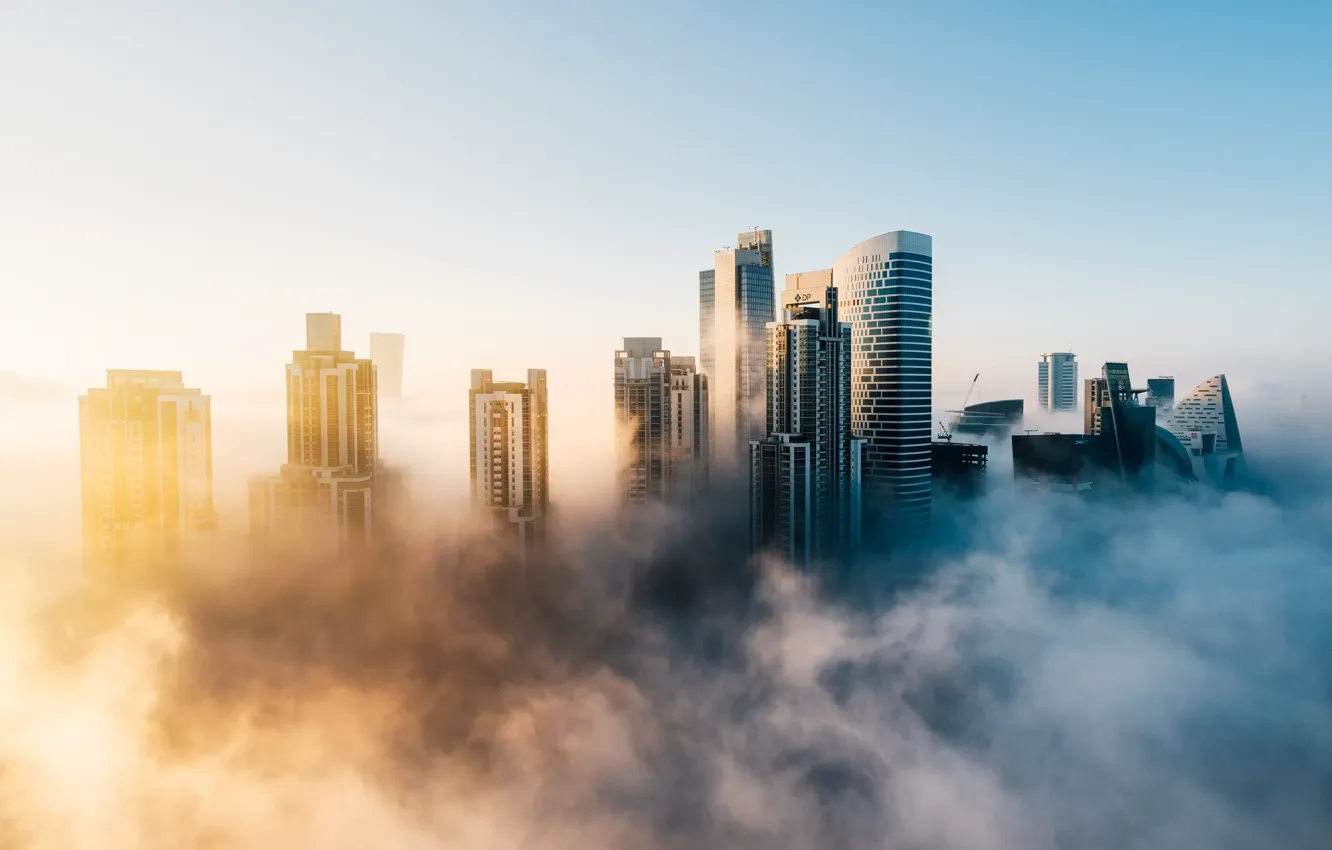 Фото обои туман, дома, утро, Дубай, ОАЭ