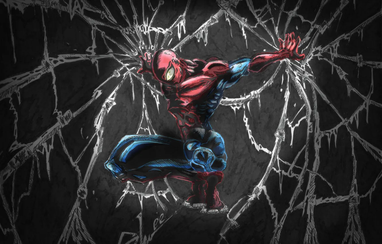 Фото обои мрак, spider man, web, peter parker