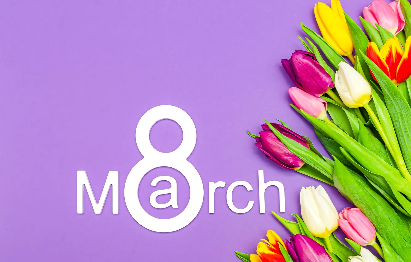 Фото обои цветы, colorful, цифра, тюльпаны, happy, 8 марта, flowers, tulips