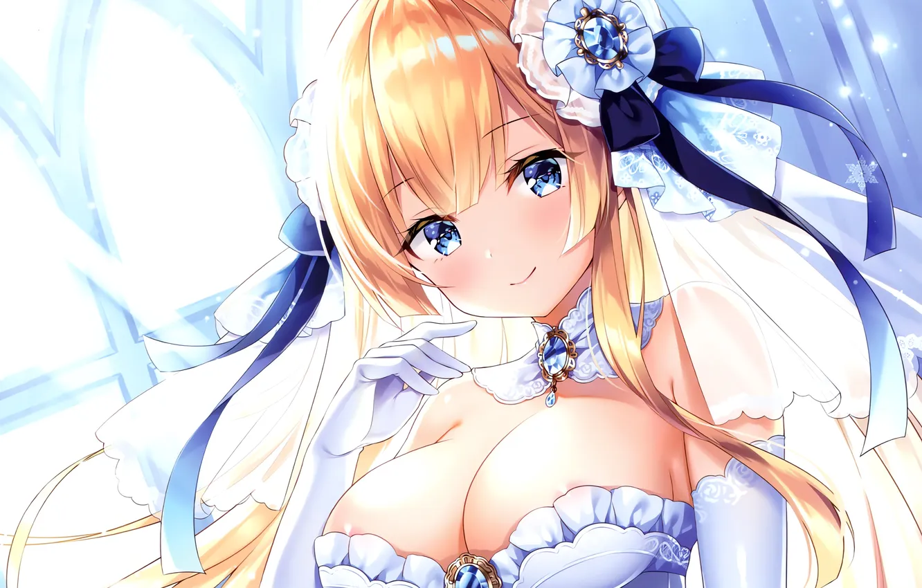 Фото обои girl, sexy, cleavage, long hair, dress, boobs, anime, blue eyes