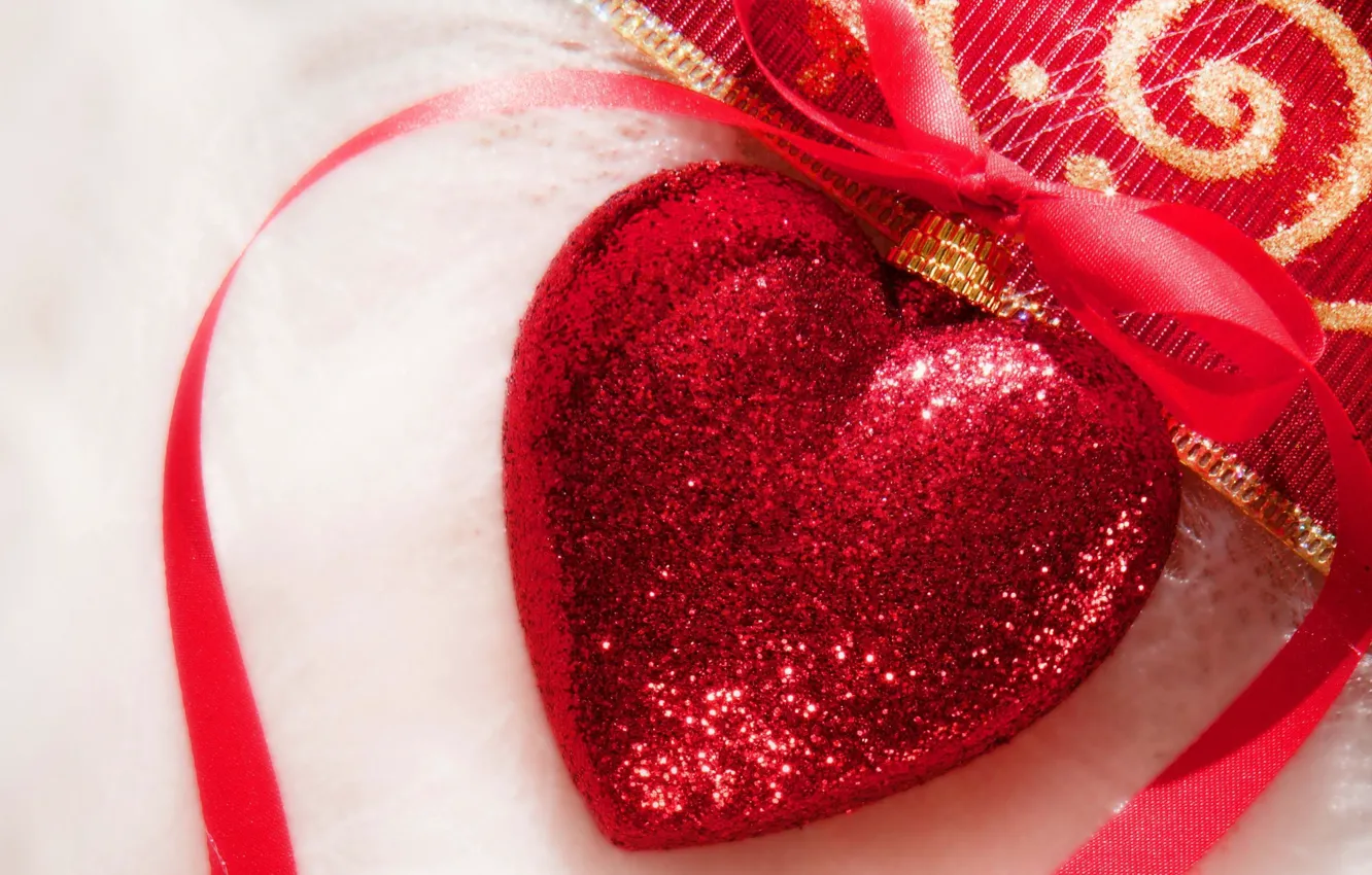 Фото обои праздник, красное, сердце, новый год, рождество, лента, christmas, new year