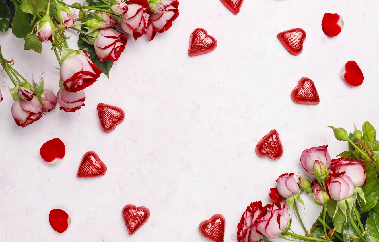 Фото обои цветы, розы, сердечки, valentines day, Myfoodie